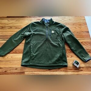 Carhartt Men's Relaxed Fit Fleece Pullover - Dark Green and Gray. Size Large